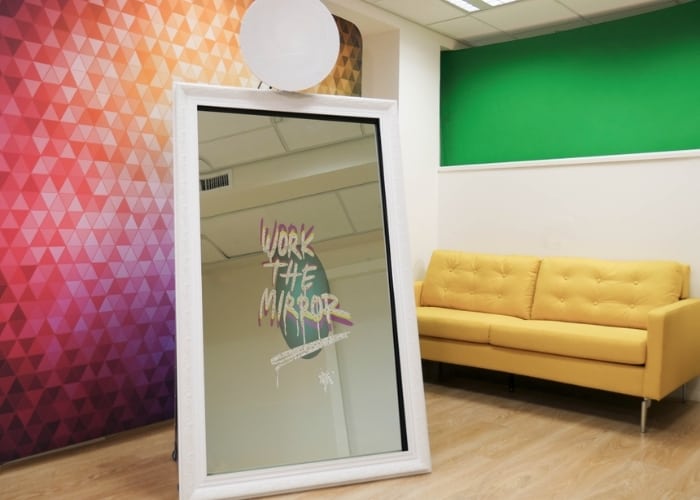 magic mirror photo booth with white frame